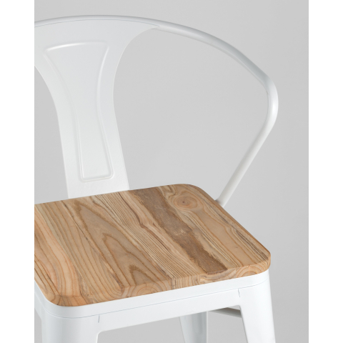 Стул Tolix ARM WOOD с подлокотниками белый