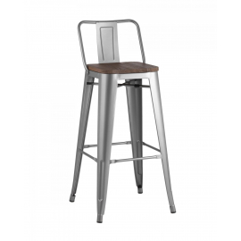 Стул барный TOLIX style wood со спинкой серебристый матовый