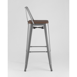 Стул барный TOLIX style wood со спинкой серебристый матовый