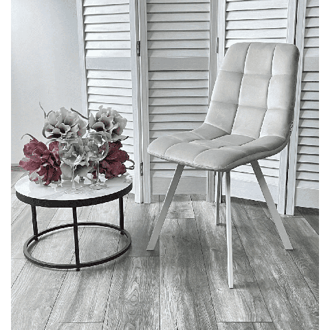 Стул CHILLI SQUARE G108-06 серебристо-серый, велюр / белый каркас