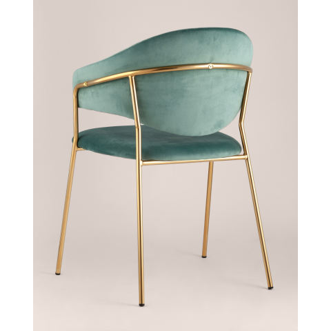 Стул Эвита с подлокотниками мятный велюр, каркас металлический золотой