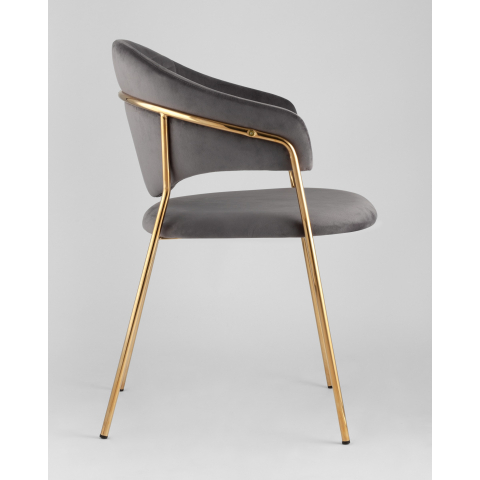 Стул Эвита с подлокотниками темно-серый велюр, каркас металлический золотой