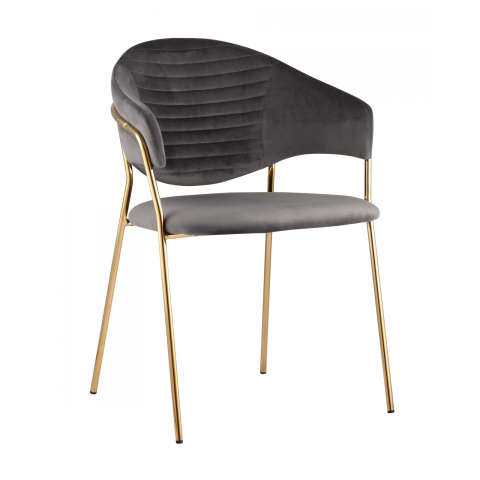 Стул Эвита с подлокотниками темно-серый велюр, каркас металлический золотой