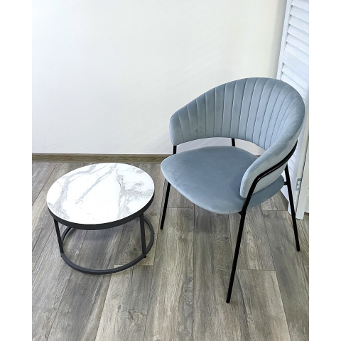 Стул ГЕММА, цвет Пыльный синий Confetti, велюр / черный каркас