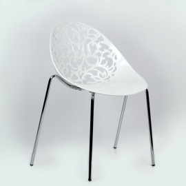 Пластиковый стул Кружево белый металлический каркас хром