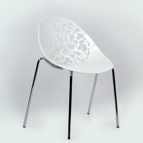 Пластиковый стул Кружево белый металлический каркас хром