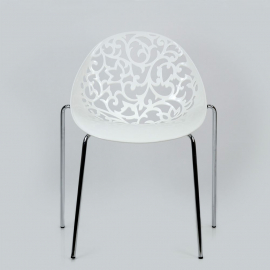 Пластиковый стул Кружево белый металлический каркас хром
