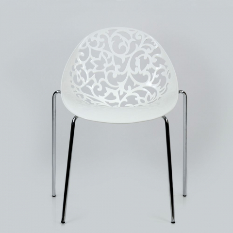 Пластиковый стул Кружево белый металлический каркас хром
