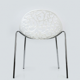 Пластиковый стул Кружево белый металлический каркас хром
