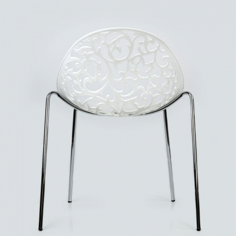 Пластиковый стул Кружево белый металлический каркас хром