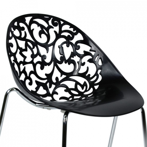 Пластиковый стул Кружево черный, металлический каркас хром