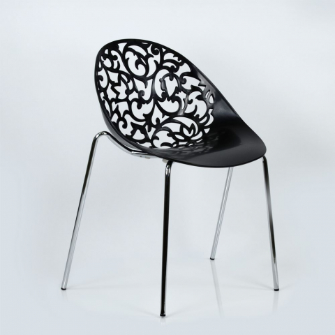 Пластиковый стул Кружево черный, металлический каркас хром