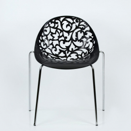 Пластиковый стул Кружево черный, металлический каркас хром