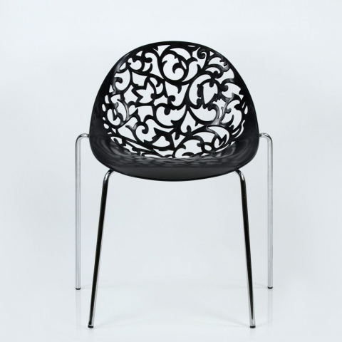 Пластиковый стул Кружево черный, металлический каркас хром