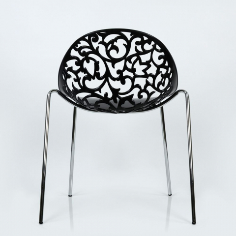 Пластиковый стул Кружево черный, металлический каркас хром