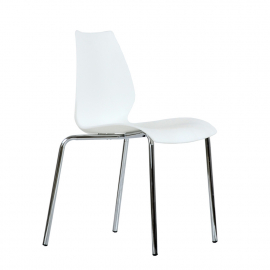 Стул Лилу хром металл, стопируемый, белый пластик