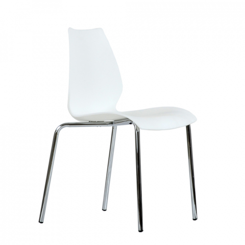 Стул Лилу хром металл, стопируемый, белый пластик