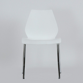 Стул Лилу хром металл, стопируемый, белый пластик