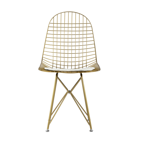Стул обеденный Eiffel золотой с белой подушкой