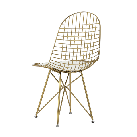 Стул обеденный Eiffel золотой с белой подушкой