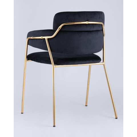Стул Полин с подлокотниками темно-синий велюр, металлический каркас золотой