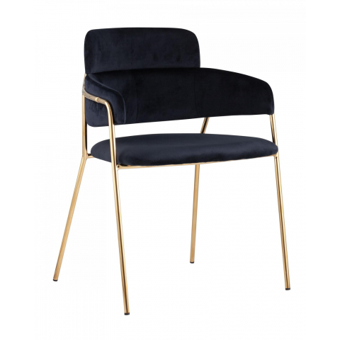 Стул Полин с подлокотниками темно-синий велюр, металлический каркас золотой