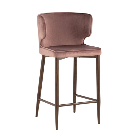 Стул полубарный Матео велюр пыльно-розовый ножки дерево