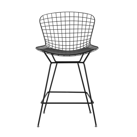 Стул полубарный с низкой спинкой Bertoia, черный, с черной подушкой 4 шт