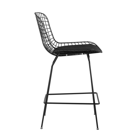 Стул полубарный с низкой спинкой Bertoia, черный, с черной подушкой 4 шт