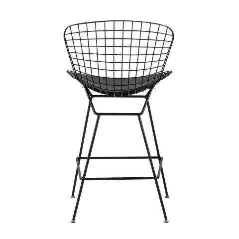 Стул полубарный с низкой спинкой Bertoia, черный, с черной подушкой 4 шт