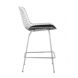 Стул полубарный с низкой спинкой Bertoia хромированный с черной подушкой