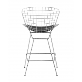 Стул полубарный с низкой спинкой Bertoia хромированный с черной подушкой