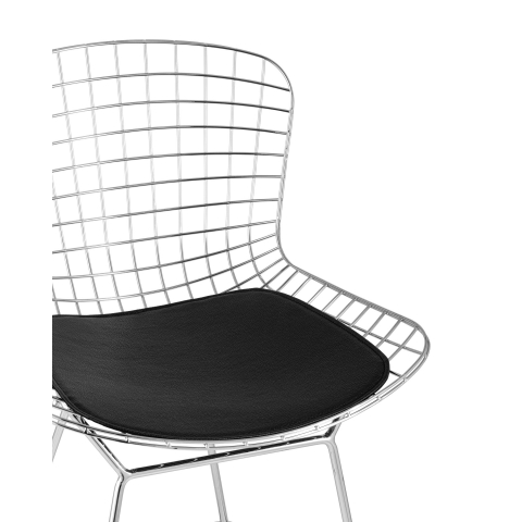 Стул полубарный с низкой спинкой Bertoia хромированный с черной подушкой
