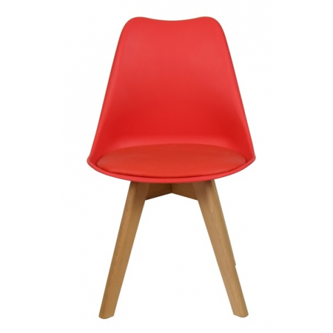 Пластиковый стул Роберт красный с мягким сиденьем и деревянными ножками