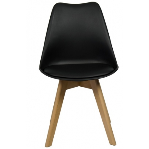 Пластиковый стул Роберт черный с мягким сиденьем и деревянными ножками