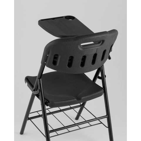 Стул складной банкетный со столиком и полкой черный