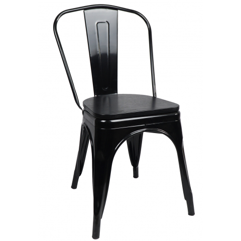 Стул Tolix Style Wood черный сиденье темное дерево