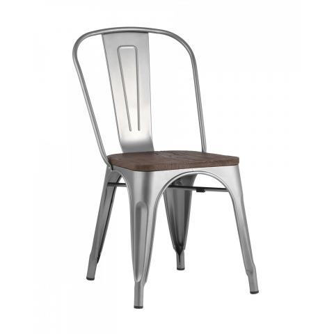 Стул Tolix style wood серебристый матовый
