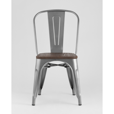 Стул Tolix style wood серебристый матовый