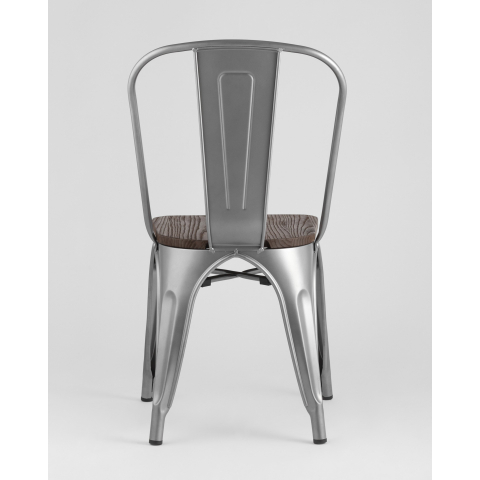 Стул Tolix style wood серебристый матовый