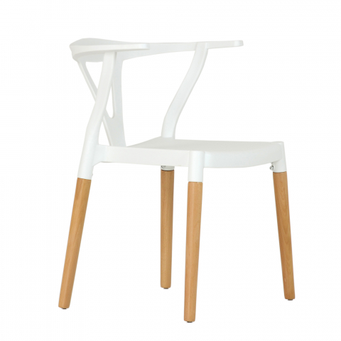 Пластиковый стул Wishbone белый ножки деревянные