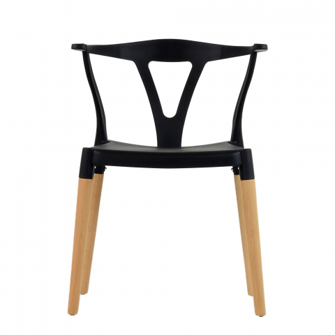 Пластиковый стул Wishbone черный ножки деревянные