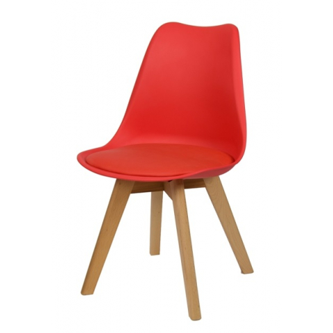 Пластиковый стул Роберт красный с мягким сиденьем и деревянными ножками