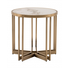 Журнальный столик Алиада 55х55 см светлая керамика сталь шампань