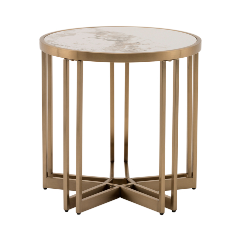 Журнальный столик Алиада 55х55 см светлая керамика сталь шампань