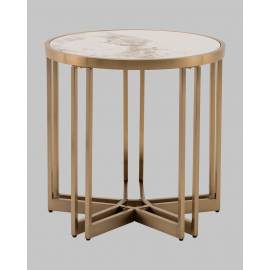 Журнальный столик Алиада 55х55 см светлая керамика сталь шампань