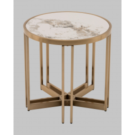 Журнальный столик Алиада 55х55 см светлая керамика сталь шампань