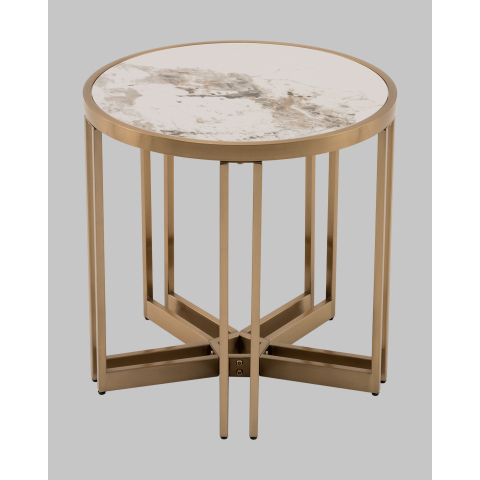 Журнальный столик Алиада 55х55 см светлая керамика сталь шампань