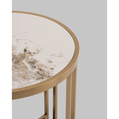 Журнальный столик Алиада 55х55 см светлая керамика сталь шампань