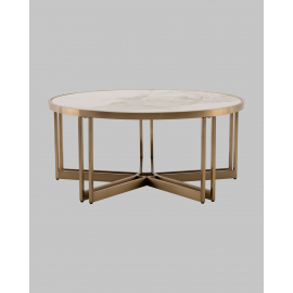 Журнальный столик Алиада 90х90 см светлая керамика сталь шампань
